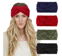 DRESHOW 4 Pack Crochet Knit Turban Headband Warm Bulky Crocheted Head Wrap Headband Ear Warmer for Women