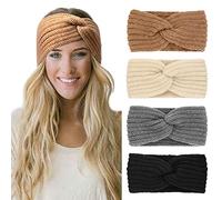 DRESHOW 4 Pack Crochet Knit Turban Headband Warm Bulky Crocheted Head Wrap Headband Ear Warmer for Women