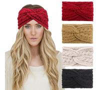 DRESHOW 4 Pack Crochet Knit Wide Turban Headband Warm Bulky Crocheted Head Wrap Headband Ear Warmer for Women
