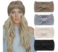 DRESHOW 4 Pack Knitted Hairband Crochet Turban Headband for Women Girls Warm Bulky Crocheted Headwrap