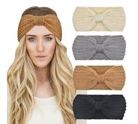 DRESHOW 4 Pack Womens Winter Ear Warmer Headband - Crochet Knit Turban Headband Chunky Cable Knit Headwrap