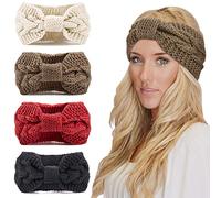 DRESHOW 4 Pack Womens Winter Ear Warmer Headband - Crochet Knit Turban Headband Chunky Cable Knit Headwrap