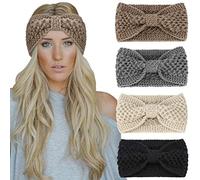 DRESHOW 4 Pack Womens Winter Ear Warmer Headband - Crochet Knit Turban Headband Chunky Cable Knit Headwrap