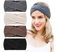 DRESHOW 4 Pack Womens Winter Ear Warmer Headband - Crochet Knit Turban Headband Chunky Cable Knit Headwrap
