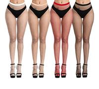 DRESHOW 4 Pairs High Waist Tights Fishnet Stockings Thigh High Stockings Pantyhose for Women