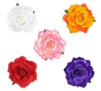 DRESHOW 5 Pack Flower Brooch Head Ornament Bride Women Rose Flower Hair Accessories Wedding Hair Clip Flamenco Dancer