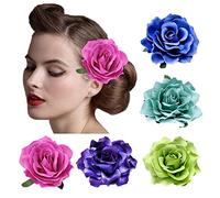 DRESHOW 5 Pack Flower Brooch Head Ornament Bride Women Rose Flower Hair Accessories Wedding Hair Clip Flamenco Dancer