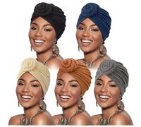 DRESHOW 5 Pack Women Turban African Pattern Knot Headwrap Beanie Pre-Tied Bonnet Chemo Cap Hair Loss Hat
