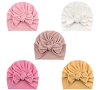 DRESHOW 5 Pieces Baby Turban Hats Turban Bow Knot Baby Infant Beanie Baby Girl Soft Cute Toddler Cap