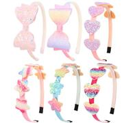 DRESHOW 6 Pack Girls Bow Headbands Glitter Kids Headband Heart Star Hairband for Toddlers Teens
