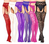 DRESHOW 6 Pack Women Fishnet Tights Suspender Pantyhose Thigh High Stockings