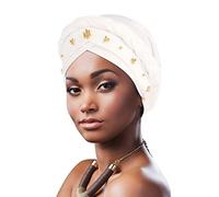 DRESHOW African Women Turban Pre-Tied Twisted beaded Braid Head Wrap Hat Beanie Headwraps Chemo Cancer Cap