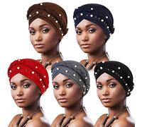 DRESHOW African Women Turban Pre-Tied Twisted Beaded Braid Head Wrap Hat Beanie Headwraps Chemo Cancer Cap