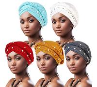 DRESHOW African Women Turban Pre-Tied Twisted Beaded Braid Head Wrap Hat Beanie Headwraps Chemo Cancer Cap