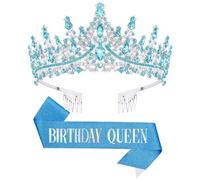 DRESHOW Birthday Crown and Sash for Women Birthday Queen Sash & Rhinestone Tiara Set Tiaras and Sashes for Girls Decorations Hair Accessories Glitter Shoulder Strap for Party
