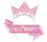 DRESHOW Birthday Sash and Tiara for Girls Princess Crown Girl Headband Happy Birthday Headpiece Glitter Hair Band Decorations