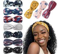 DRESHOW Boho Headbands for Women Vintage Flower Printed Criss Cross Knotted Elastic Hair Band Stretchy Head Wrap Twisted Cute Hair Accessories 10 Pack(Size: One Size)