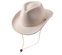 DRESHOW Cowboy Cowgirl Hat for Boys Girls Classic Western Felt Fedora Belt Buckle Retro Panama Hats with Wind Lanyard Unisex Rolled up Caps for Kids 3-8 Years