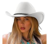 DRESHOW Cowboy Hat for Men Women Classic Western Wide Brim Roll Up Fedora Cowgirl Outback Hat with Strap