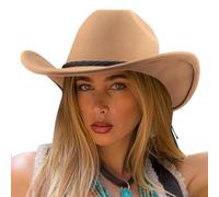 DRESHOW Cowboy Hat for Men Women Classic Western Wide Brim Roll Up Fedora Cowgirl Outback Hat with Strap