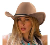 DRESHOW Cowboy Hat for Men Women Classic Western Wide Brim Roll Up Fedora Cowgirl Outback Hat with Strap