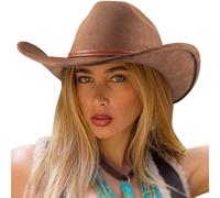 DRESHOW Cowboy Hat for Women and Men Cattleman Western Cowboy Cowgirl Hats Outdoor Wide Brim with Belt Buckle Unisex Rolled up Caps