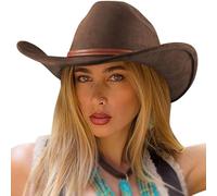 DRESHOW Cowboy Hat for Women and Men Cattleman Western Cowboy Cowgirl Hats Outdoor Wide Brim with Belt Buckle Unisex Rolled up Caps