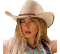 DRESHOW Cowboy Hat for Women and Men Cattleman Western Cowboy Cowgirl Hats Outdoor Wide Brim with Belt Buckle Unisex Rolled up Caps