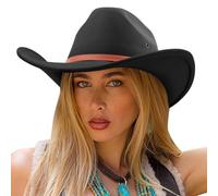 DRESHOW Cowboy Hat for Women and Men Cattleman Western Retro Fedora Felt Cowgirl Hats Outdoor Wide Brim with Buckle Belt Unisex Rolled up Caps