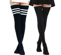 DRESHOW Extra Long Cotton Stripe Thigh High Socks Plus Size Long Stockings Over Knee Socks for Women