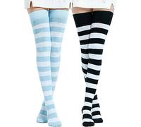 DRESHOW Extra Long Cotton Stripe Thigh High Socks Plus Size Long Stockings Over Knee Socks for Women