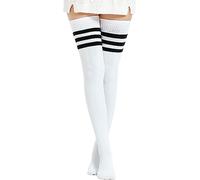 DRESHOW Extra Long Cotton Stripe Thigh High Socks Plus Size Long Stockings Over Knee Socks for Women
