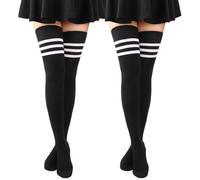 DRESHOW Extra Long Cotton Stripe Thigh High Socks Plus Size Long Stockings Over Knee Socks for Women