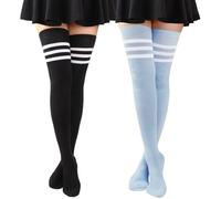DRESHOW Extra Long Cotton Stripe Thigh High Socks Plus Size Long Stockings Over Knee Socks for Women