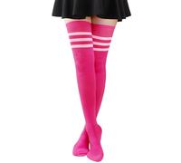 DRESHOW Extra Long Cotton Stripe Thigh High Socks Plus Size Long Stockings Over Knee Socks for Women