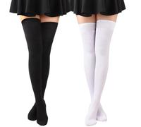 DRESHOW Extra Long Cotton Stripe Thigh High Socks Plus Size Long Stockings Over Knee Socks for Women