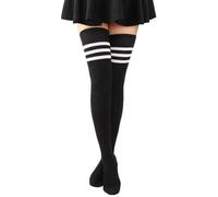 DRESHOW Extra Long Cotton Stripe Thigh High Socks Plus Size Long Stockings Over Knee Socks for Women