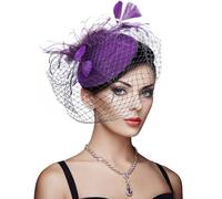 DRESHOW Fascinator Hats for Women Pillbox Hat with Veil Headband and a Forked Clip Tea Party Headwear