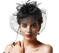 DRESHOW Fascinator Hats for Women Pillbox Hat with Veil Headband and a Forked Clip Tea Party Headwear