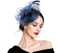 DRESHOW Fascinators Hat Flower Mesh Ribbons Feathers on a Headband and a Forked Clip Cocktail Tea Party Headwear for Girls and Women