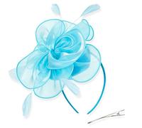 DRESHOW Fascinators Hat for Women Cocktail Tea Party Headwear Flower Mesh Ribbon Feathers Headband