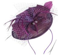 DRESHOW Flower with Single Arrow Feather Fascinators Hat Headband and a Forked Clip Bridal Headwear Derby Fascinator Pillbox Hat Headdress for Girls & Women