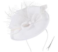 DRESHOW Flower with Single Arrow Feather Fascinators Hat Headband and a Forked Clip Bridal Headwear Derby Fascinator Pillbox Hat Headdress for Girls & Women