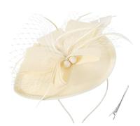 DRESHOW Flower with Single Arrow Feather Fascinators Hat Headband and a Forked Clip Bridal Headwear Derby Fascinator Pillbox Hat Headdress for Girls & Women