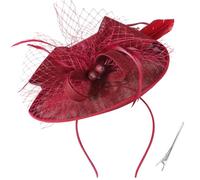 DRESHOW Flower with Single Arrow Feather Fascinators Hat Headband and a Forked Clip Bridal Headwear Derby Fascinator Pillbox Hat Headdress for Girls & Women