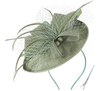 DRESHOW Flower with Single Arrow Feather Fascinators Hat Headband and a Forked Clip Bridal Headwear Derby Fascinator Pillbox Hat Headdress for Girls & Women