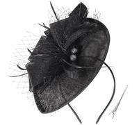 DRESHOW Flower with Single Arrow Feather Fascinators Hat Headband and a Forked Clip Bridal Headwear Derby Fascinator Pillbox Hat Headdress for Girls & Women