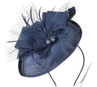 DRESHOW Flower with Single Arrow Feather Fascinators Hat Headband and a Forked Clip Bridal Headwear Derby Fascinator Pillbox Hat Headdress for Girls & Women