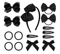DRESHOW Girls School Hair Accessories Kit Black Bow Hair Clips Headband Ribbon Bow Hair Barrettes Ponytail Holder for Little Girl Toddlers Teens Birthday Present