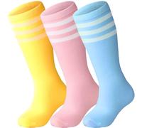 DRESHOW Kids Toddler Multicolour Striped Knee High Cotton Socks Uniform Sports Long Tube Socks for Boys Girls Child, 3 Count, Size 1-3 Years, Unisex, SOCKS, Kids, Athletic Socks